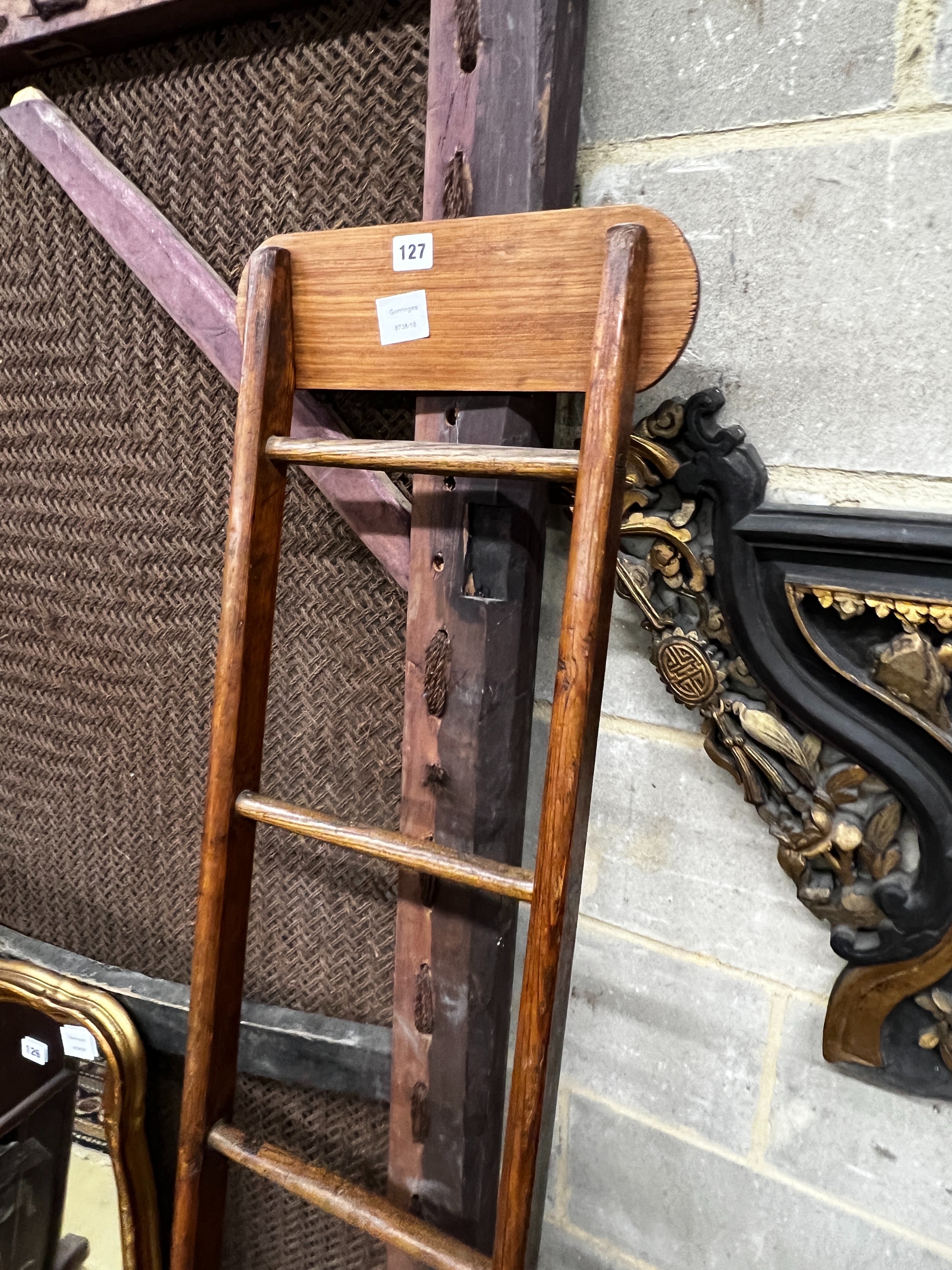 A 19th century provincial pine library ladder, height 184cm